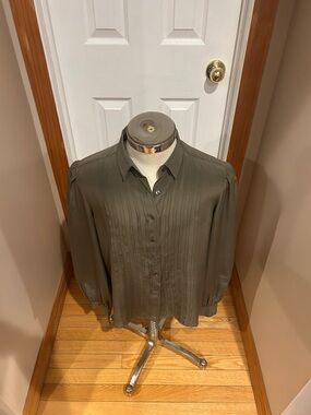 Christian Dior Olive Green Pleated-Front Button-Down Shirt